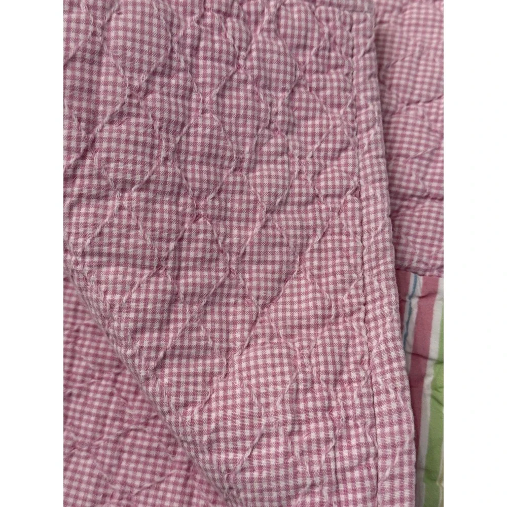 Crate‎ & Barrel Land Of Nod Pink Gingham Stripe Polka Dots Baby Girls Crib Quilt